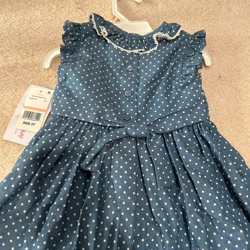 Bonnie Jean Blue White Polka Dot Dress Size 2T - Picture 5 of 5